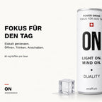 Energy Drink mit weniger Zucker: ON Power Drink eiskalt geniessen – Fokus für den Tag mit 80 mg Koffein.
