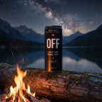 Koffeinfreier Drink für den Abend: OFF Relax Drink am Lagerfeuer unter Sternenhimmel – Ruhe nach dem Tag.