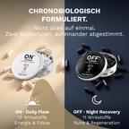 ON WOMEN Daily Flow und OFF WOMEN Night Recovery als getrennte Rezepturen für Morgen und Abend.