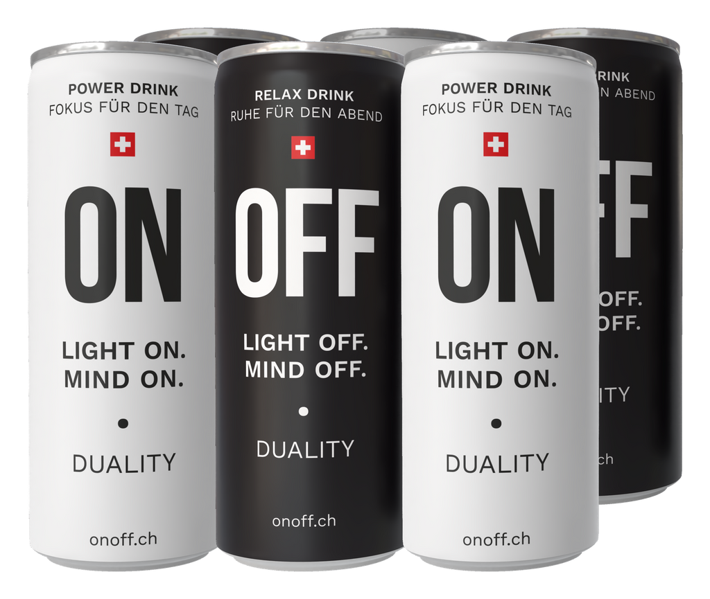 ON•OFF SET mit 3× ON Power Drink und 3× OFF Relax Drink – 6× 250 ml zum Kennenlernen.