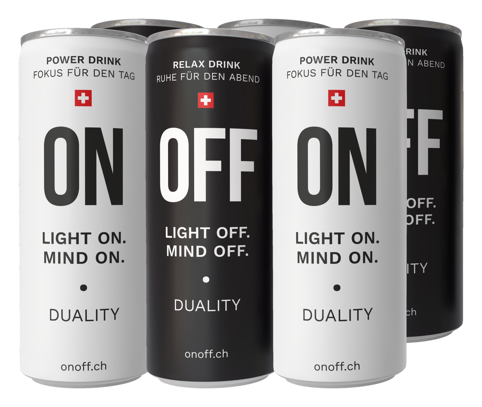 ON•OFF SET mit 3× ON Power Drink und 3× OFF Relax Drink – 6× 250 ml zum Kennenlernen.